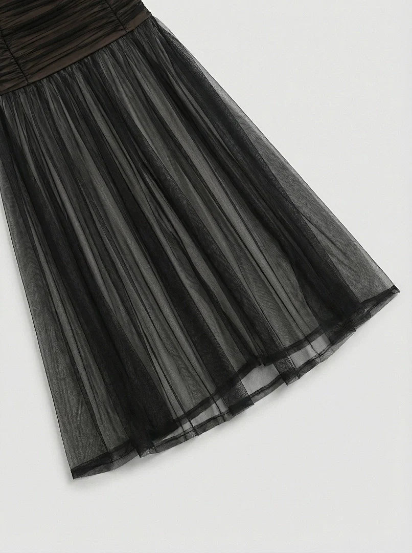 Black Crystal-Embellished A-Line Evening Gown
