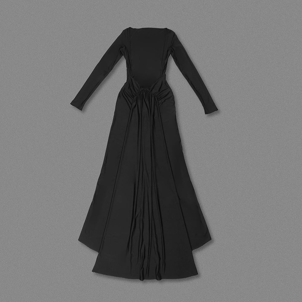 Black Long-Sleeve Deep V Back Mermaid Gown