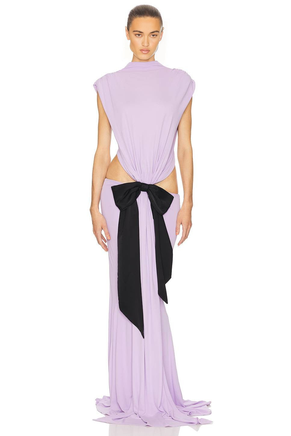 Lavender Halter Cutout Bow-Embellished Mermaid Gown