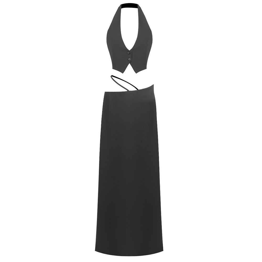 Satin Halter Two-Piece Gown