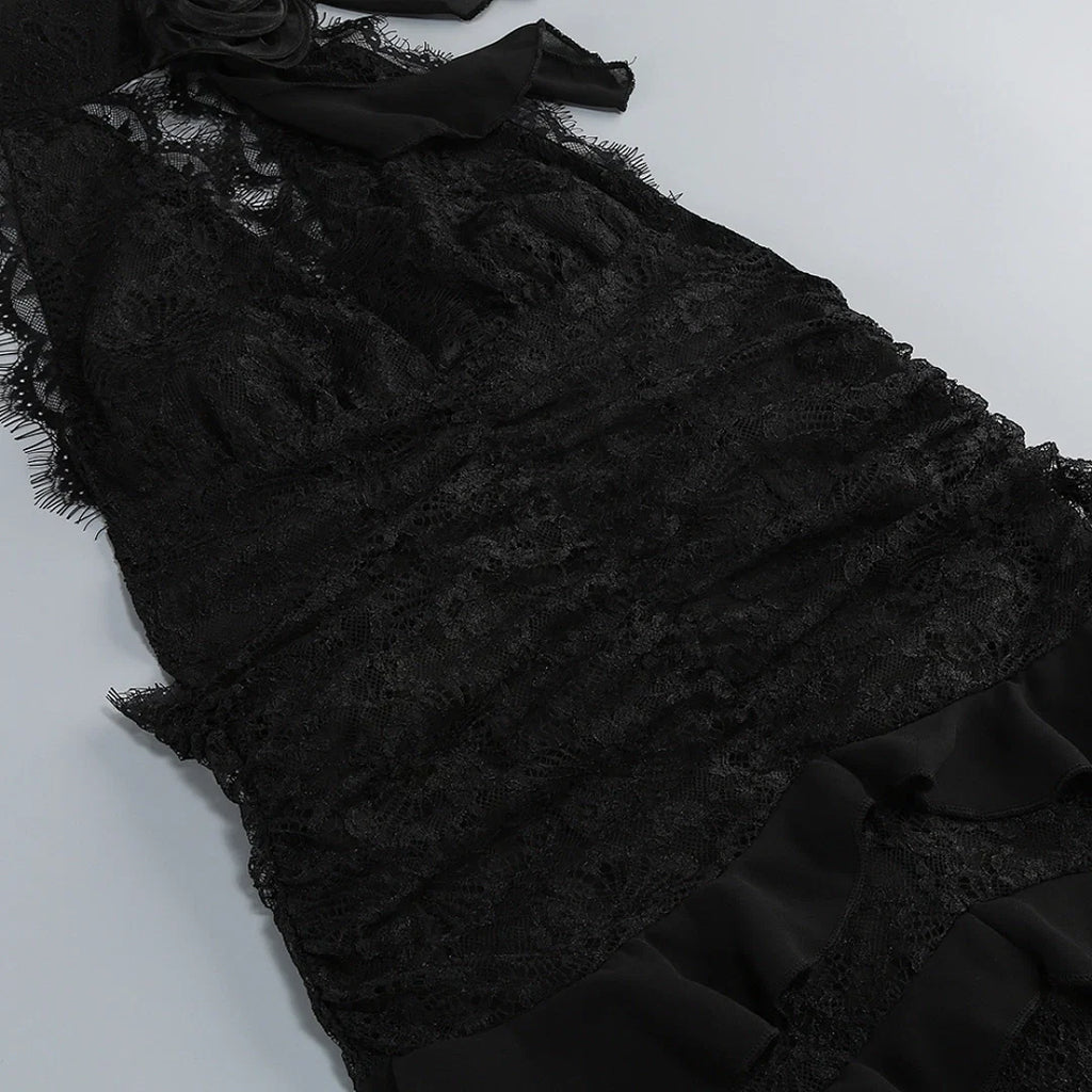 Black Satin A-line Evening Gown with Sweetheart Neckline & Crystals