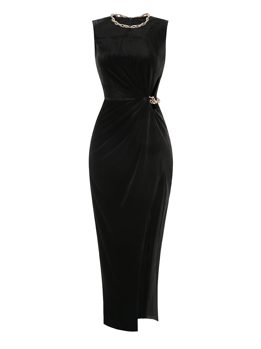 Black Velvet Sleeveless Gown