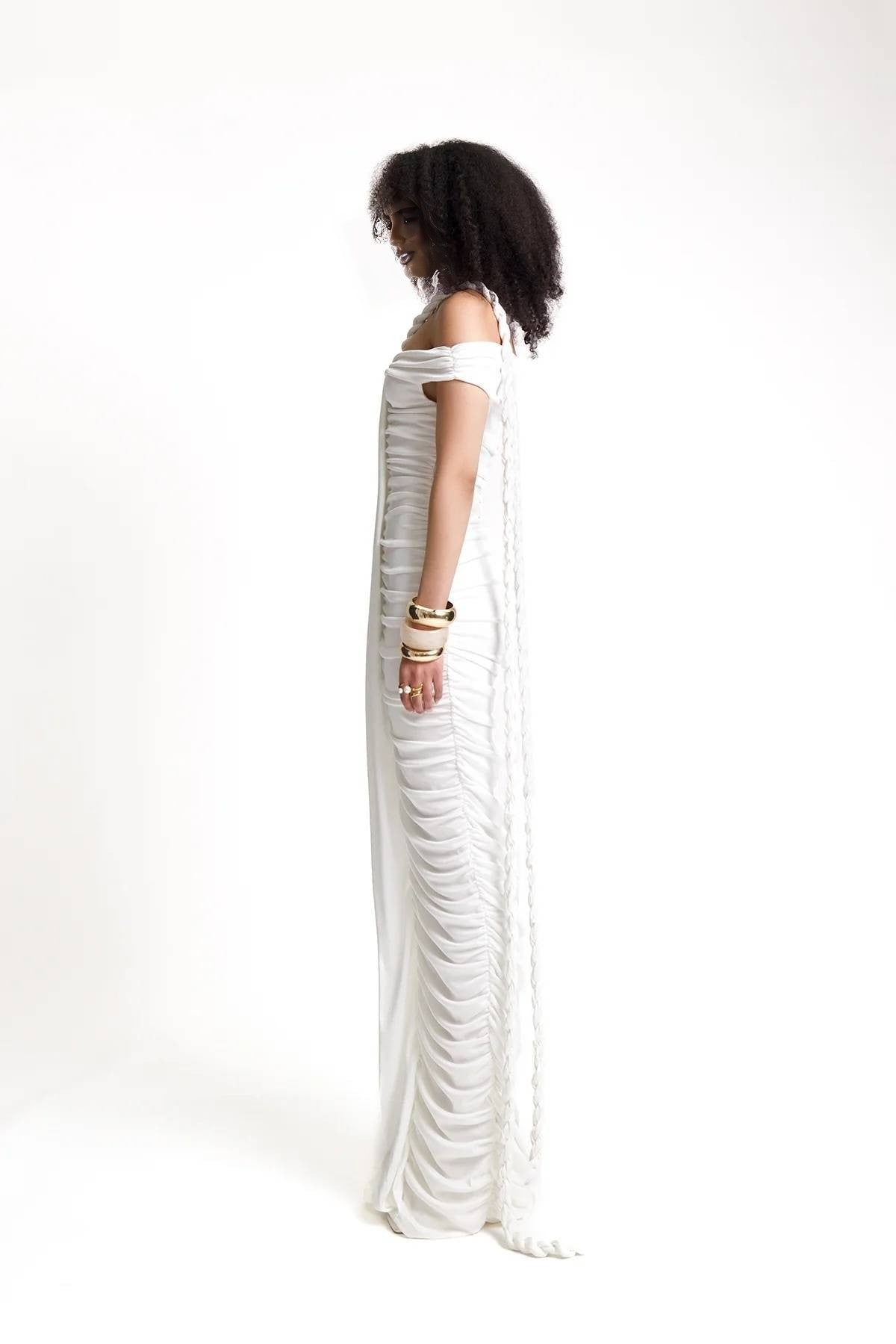 Black & White Off-Shoulder Braided Gowns