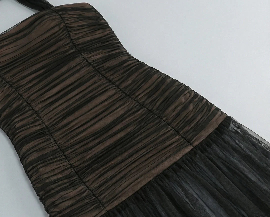 Black Crystal-Embellished A-Line Evening Gown