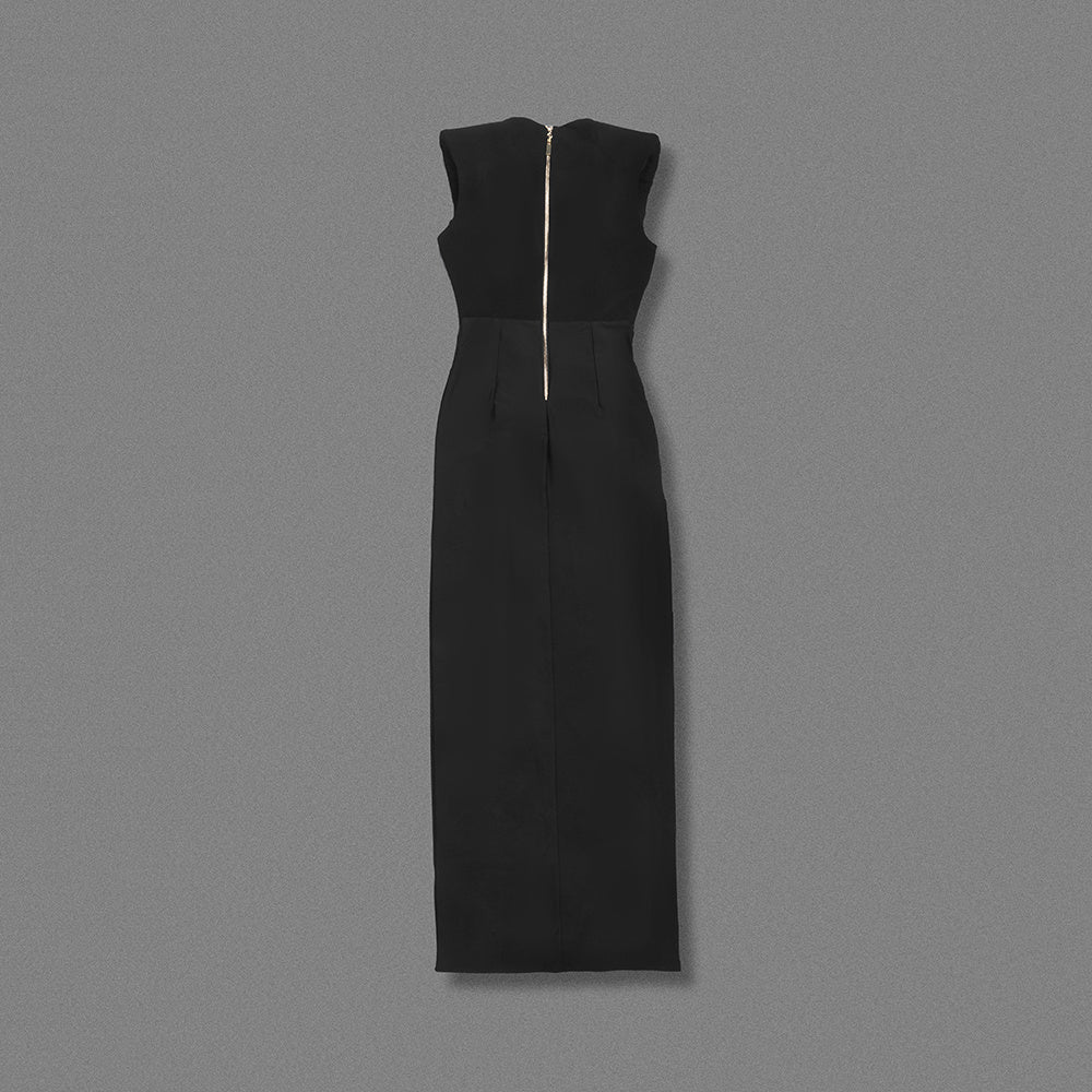 Black Double-Breasted Gold Button Gown