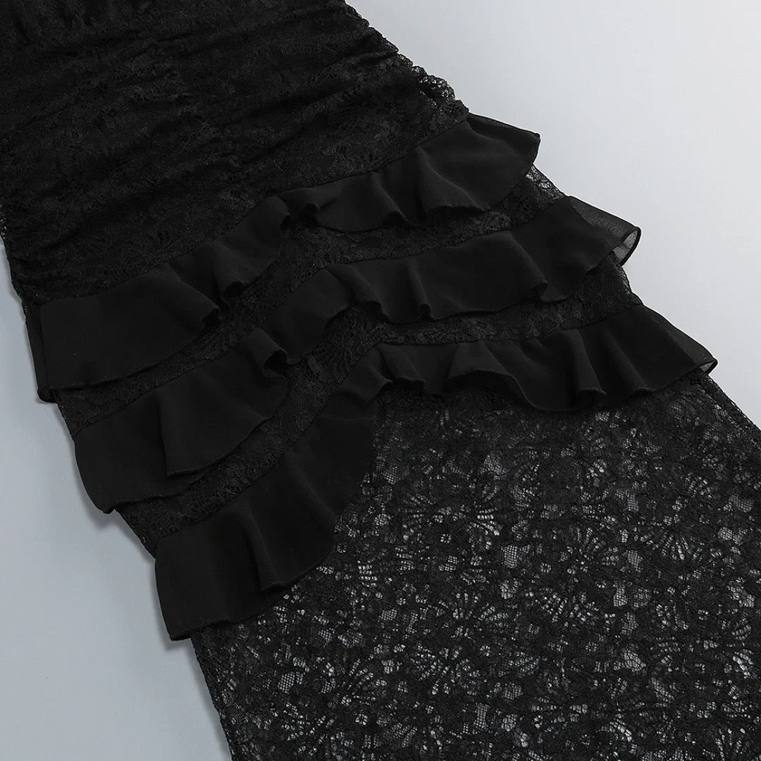Black Satin A-line Evening Gown with Sweetheart Neckline & Crystals