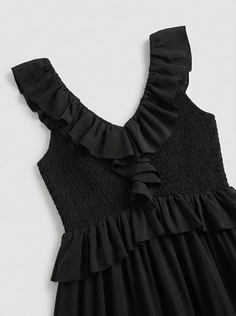 Black Satin A-line Evening Gown with Sweetheart Neckline & Beading