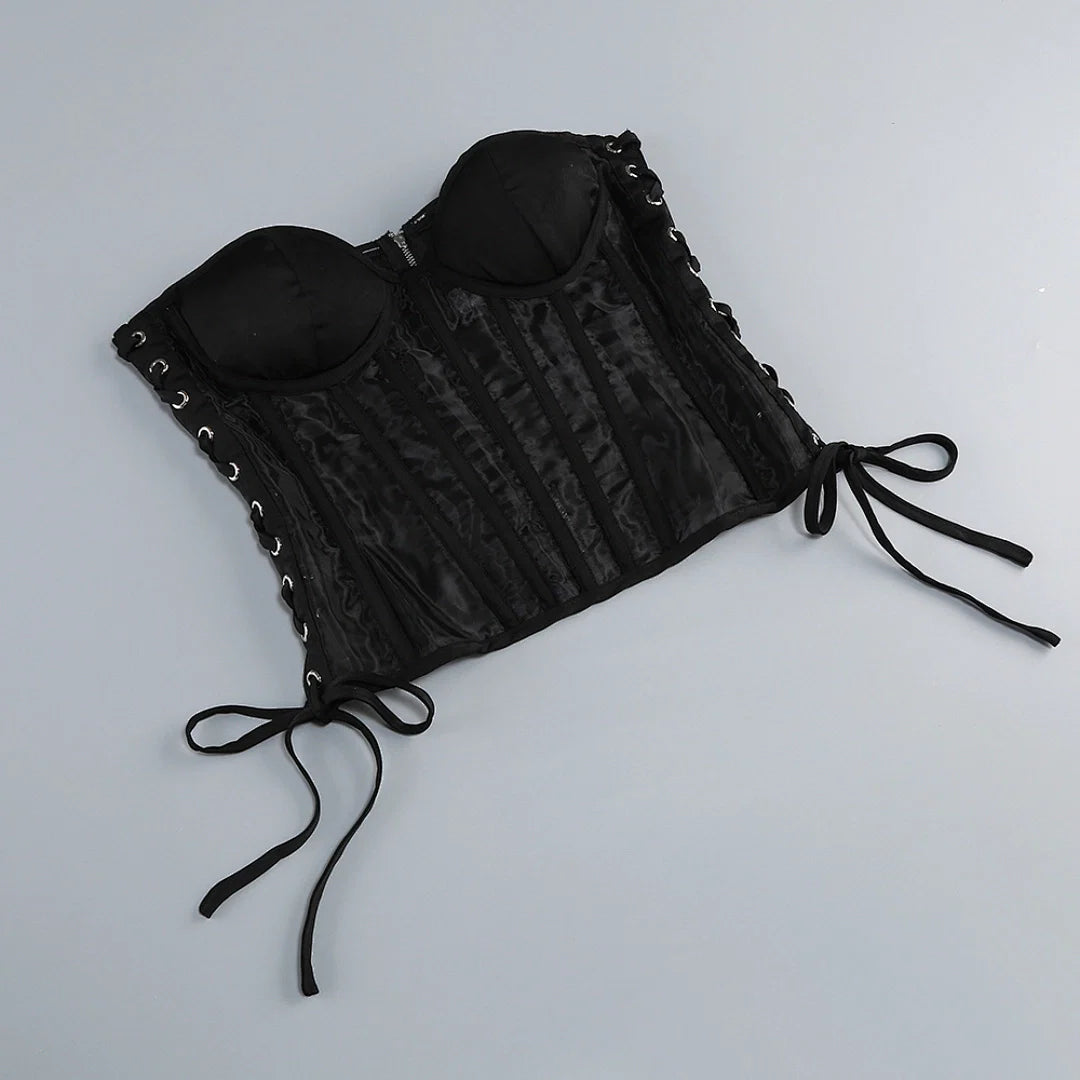 Luxury Black Strapless Corset Dress with Asymmetric Ruffle Skirt
