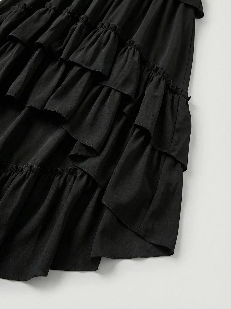 Black Satin A-line Evening Gown with Sweetheart Neckline & Beading