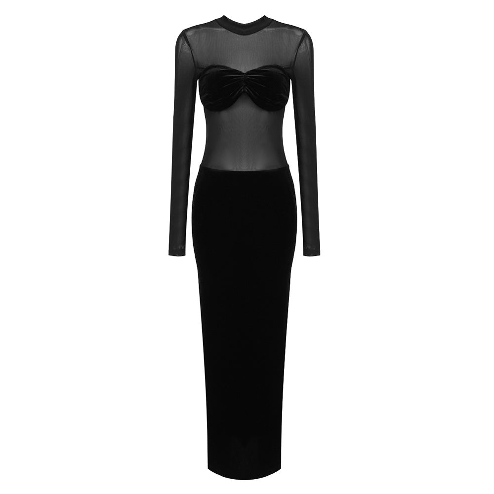 Black Sheer & Velvet Two-Piece Gown