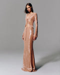Luxury Bronze Sequin Tie-Front Two-Piece Mermaid Evening Set