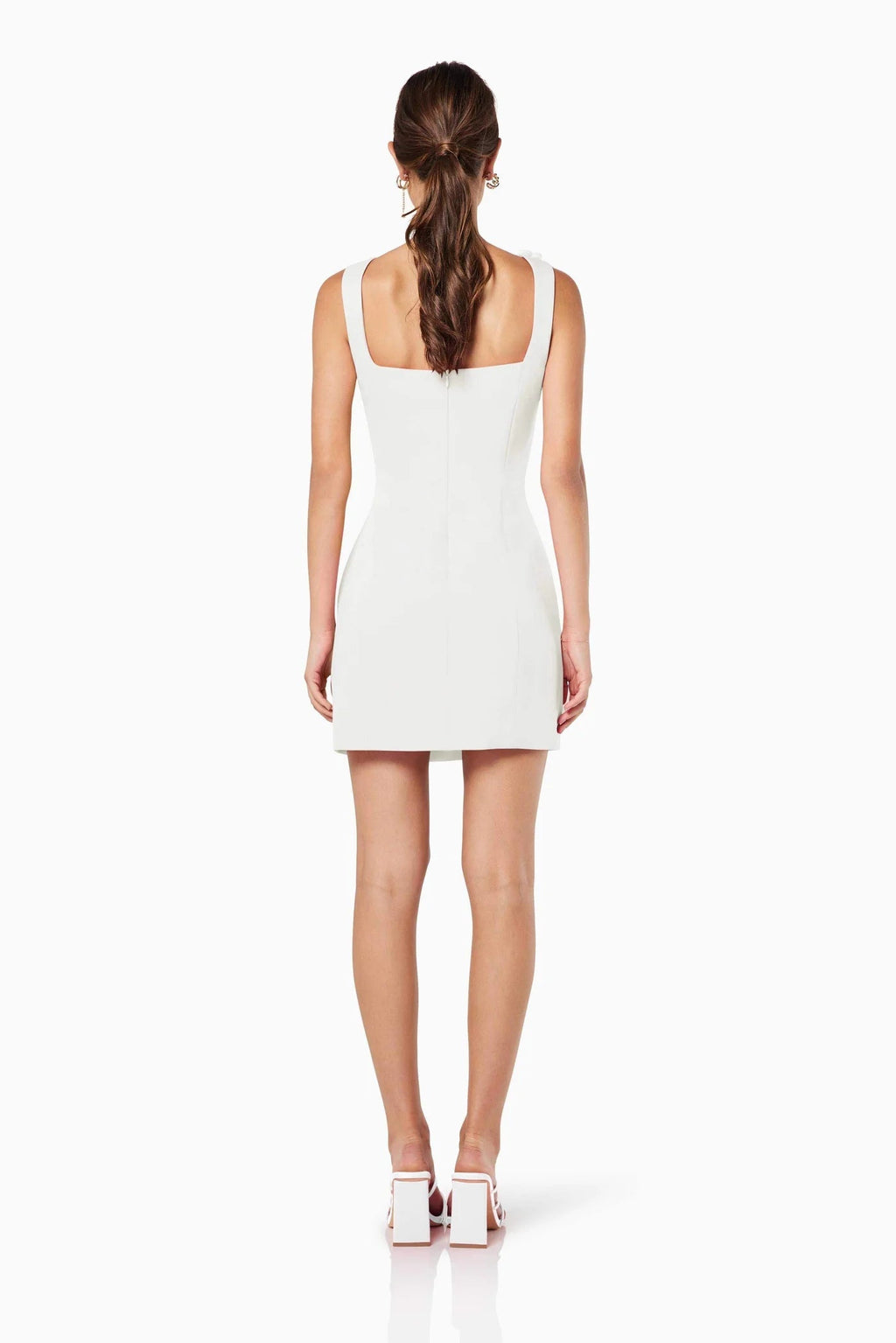 White 3D floral square-neck mini dress