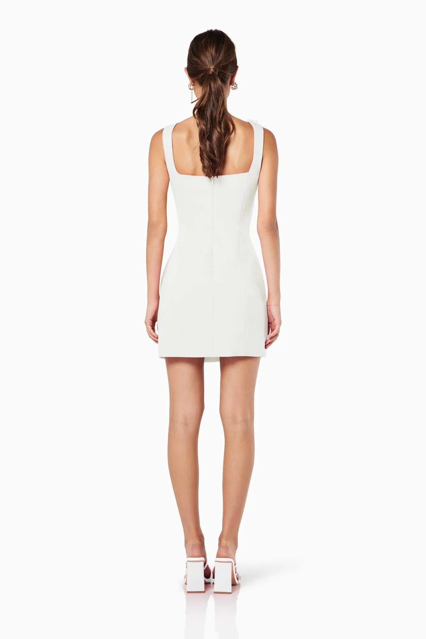 White 3D floral square-neck mini dress