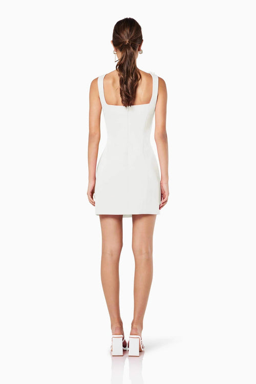 White 3D floral square-neck mini dress