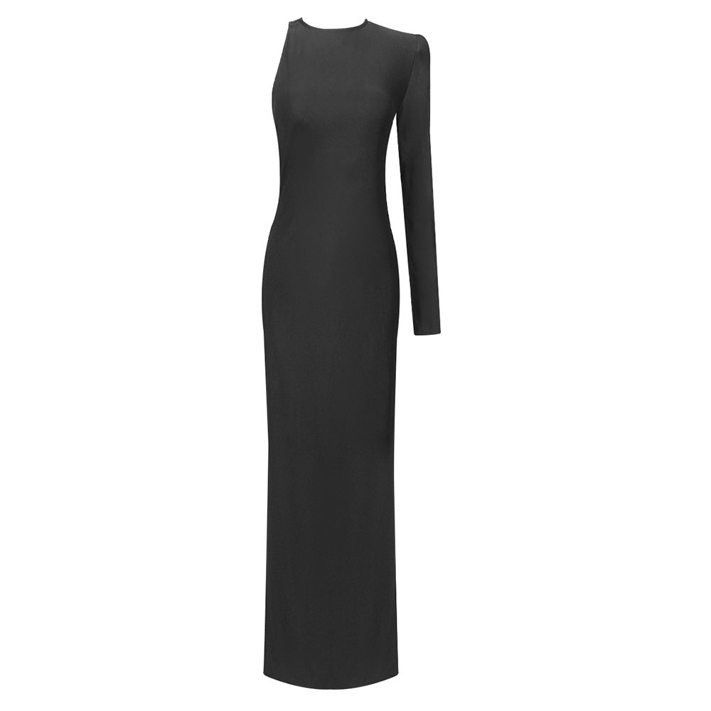 Black One-Shoulder Midi Gown