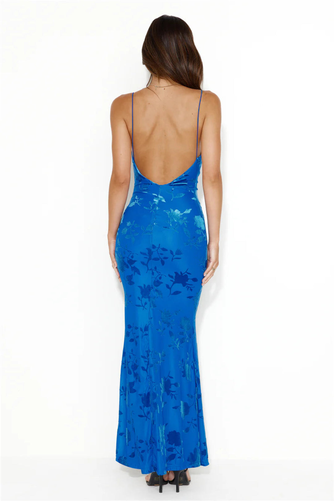 Printed spaghetti strap floor-length dress