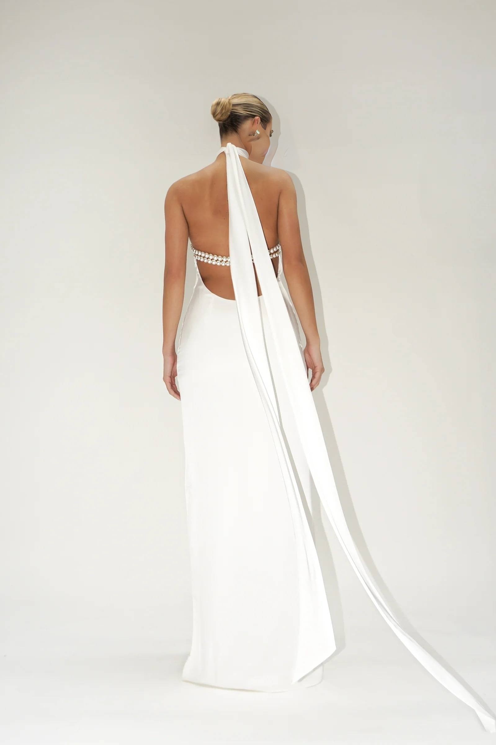 Satin Halter Column Gown