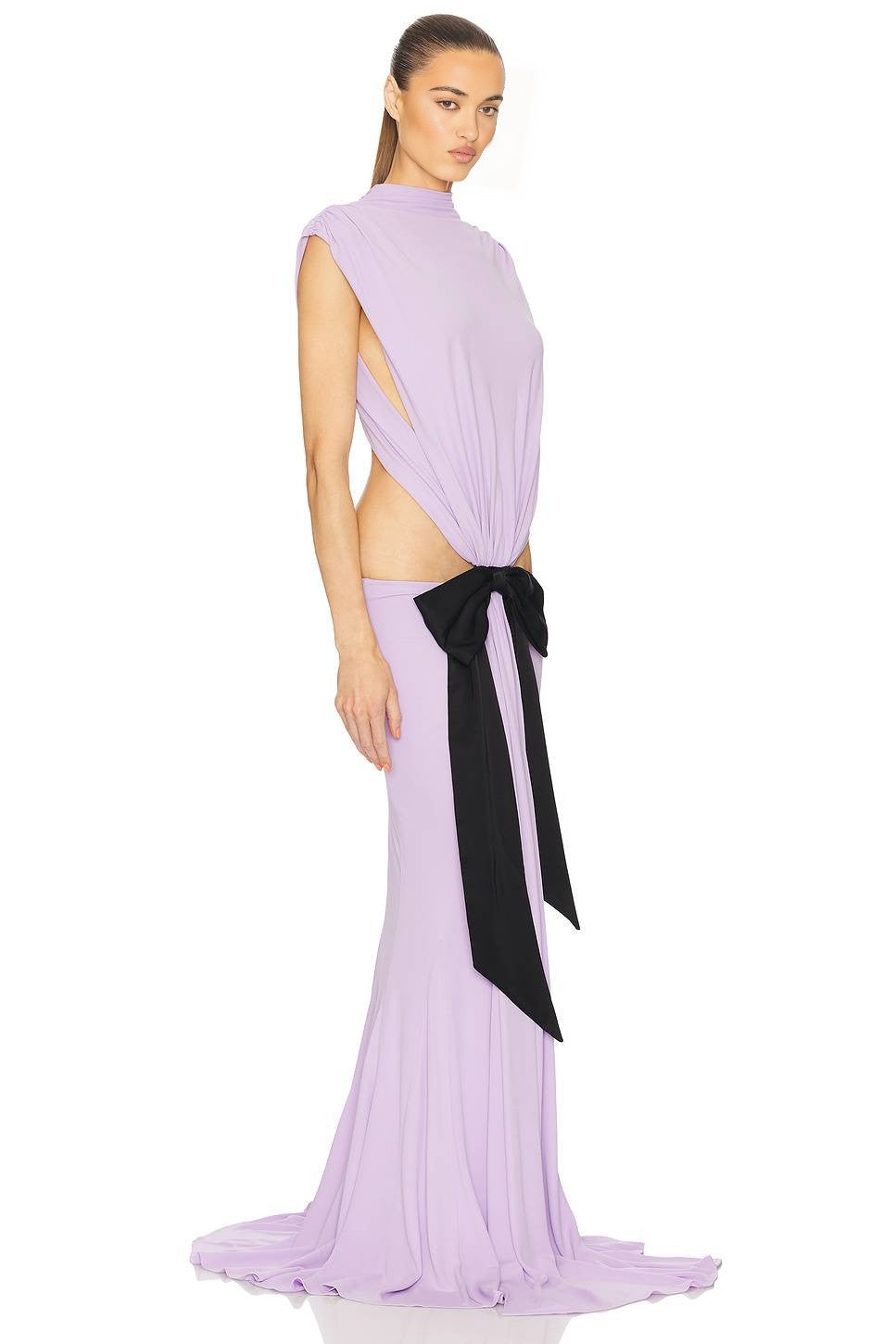 Lavender Halter Cutout Bow-Embellished Mermaid Gown